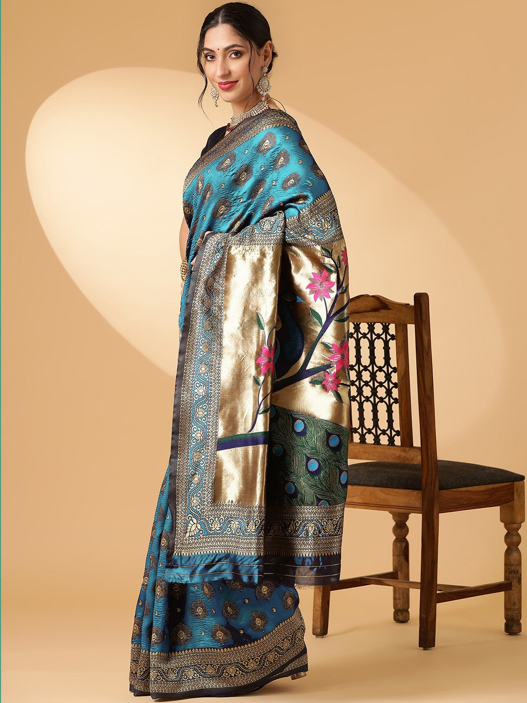 Rich blue paithani and zari saree