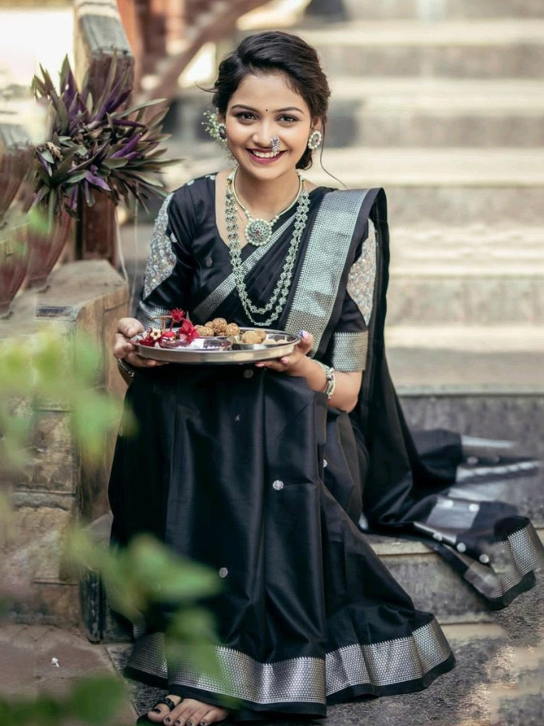 Midnight bloom paithani saree