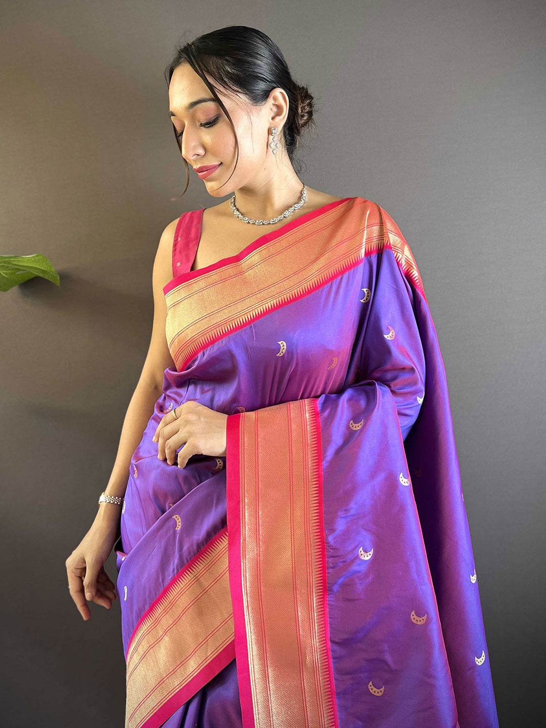 Pink and blue linen ombra paithani saree