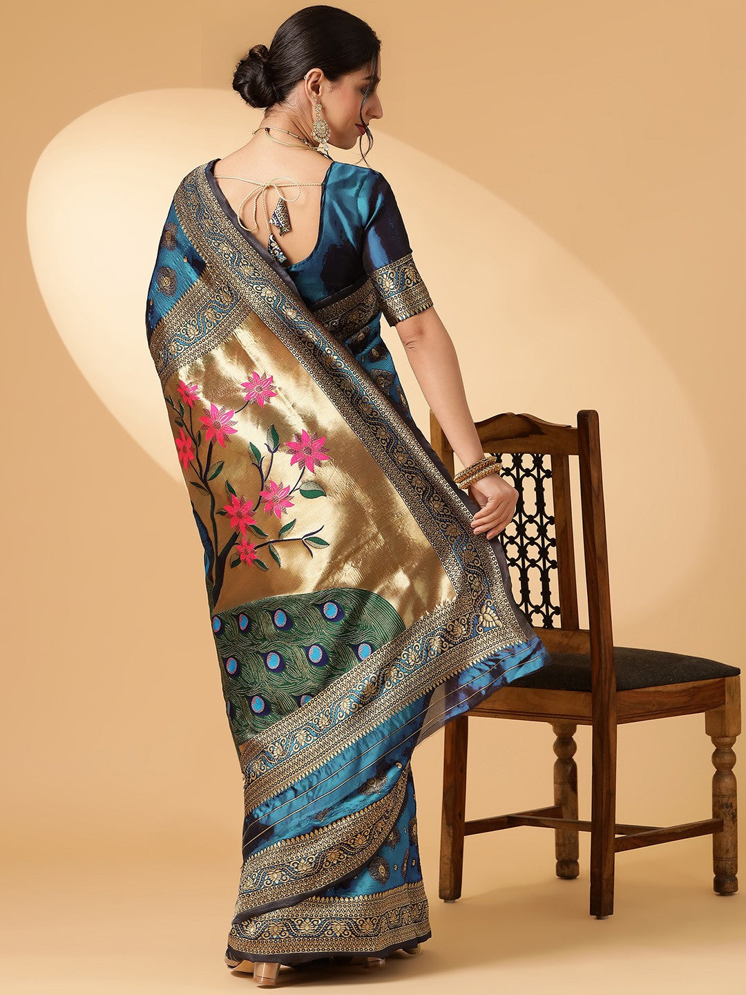 Rich blue paithani and zari saree