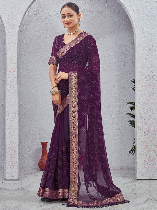 "Deep Purple Embellished Georgette Saree"