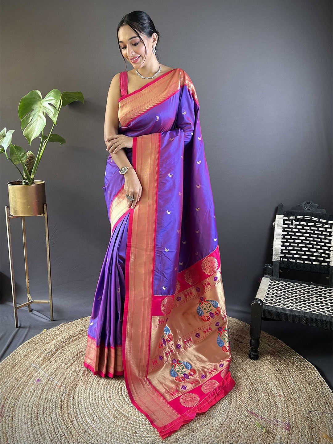 Pink and blue linen ombra paithani saree
