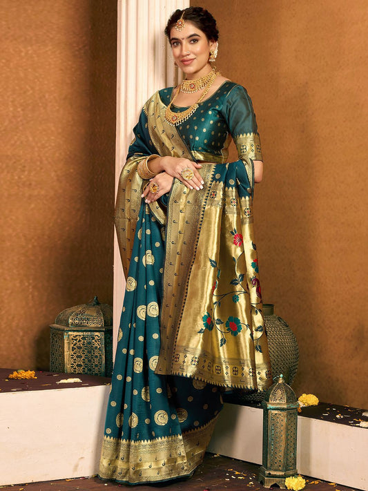 peacock green pure silk saree