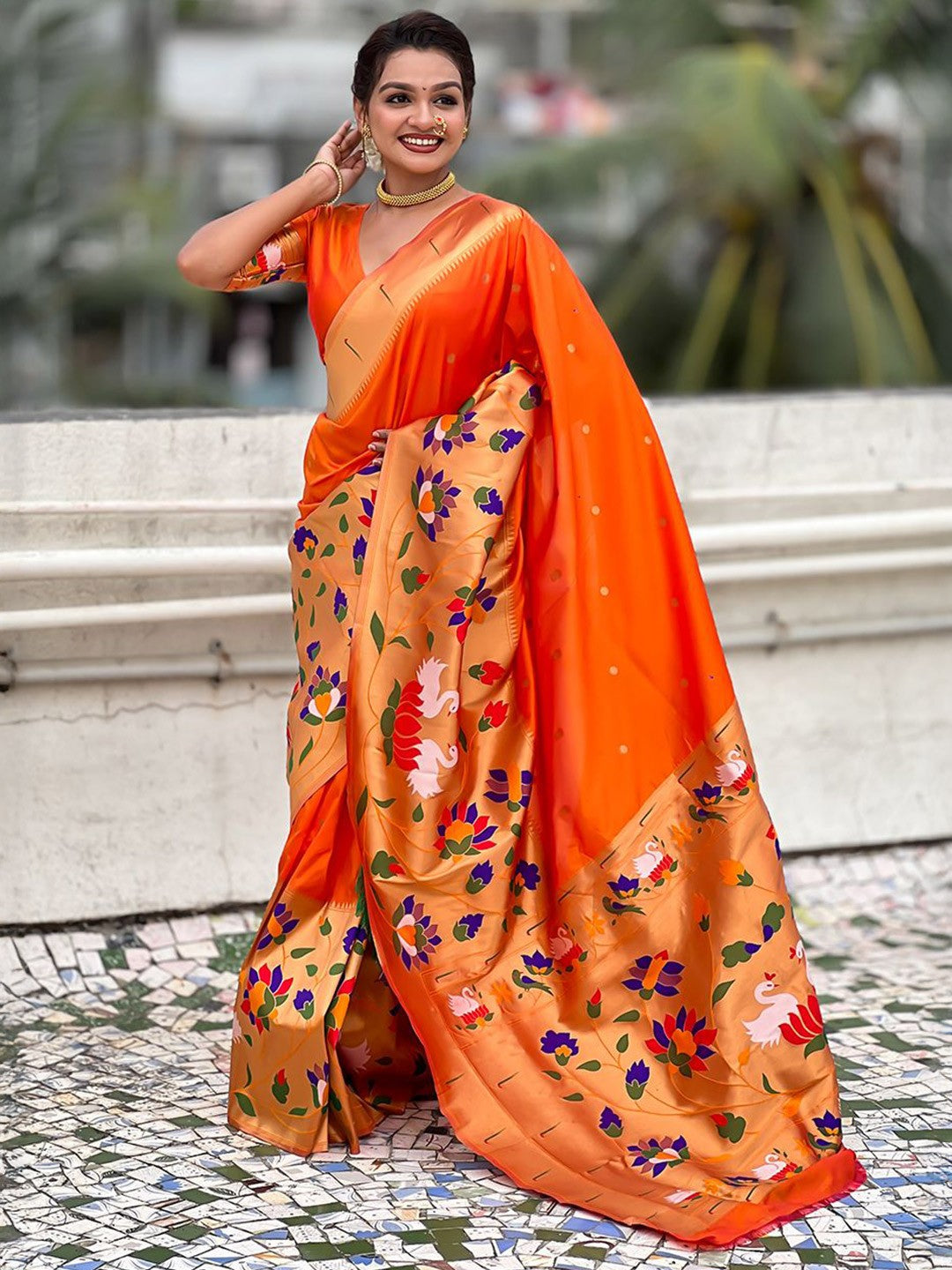 Flora gold pure paithani saree