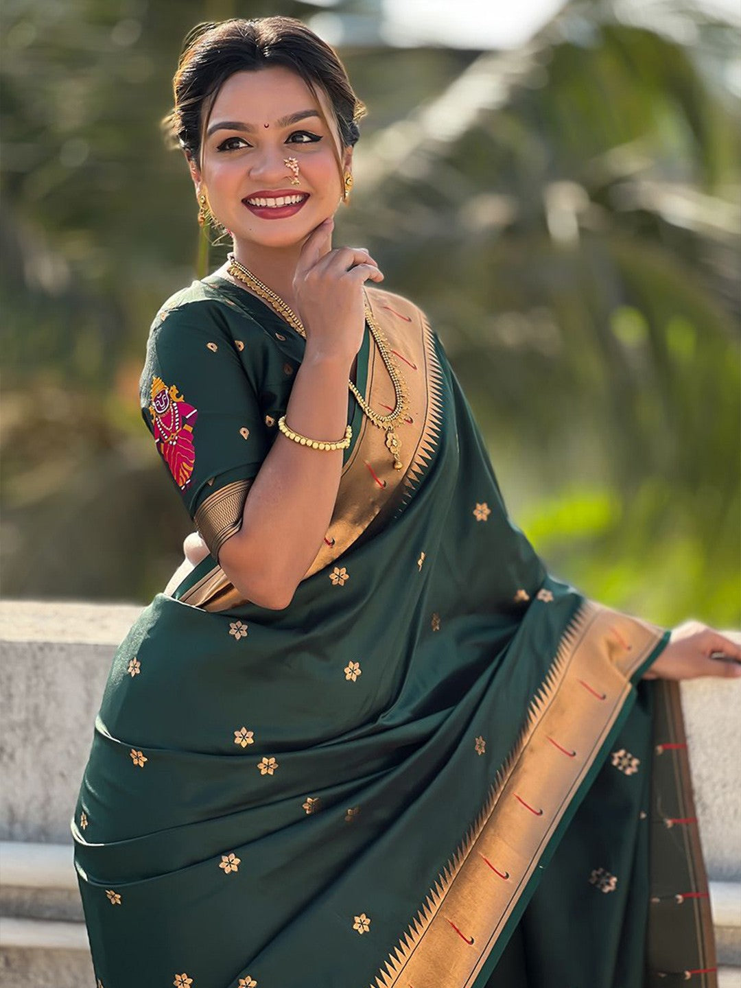 Traditional green paithani saree
