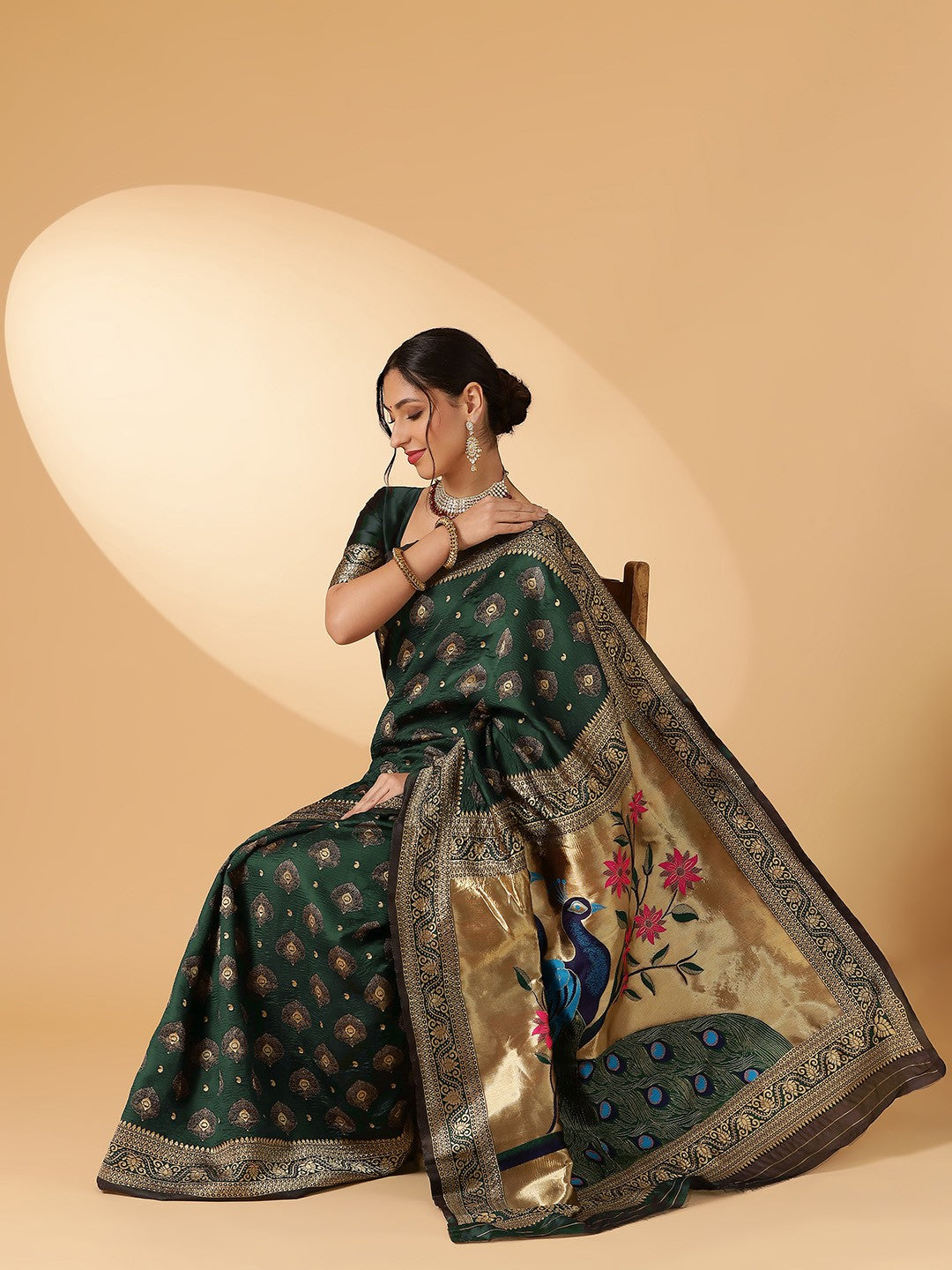 Rich green paithani saree