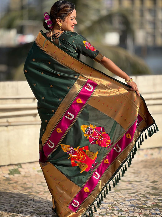 Traditional green paithani saree